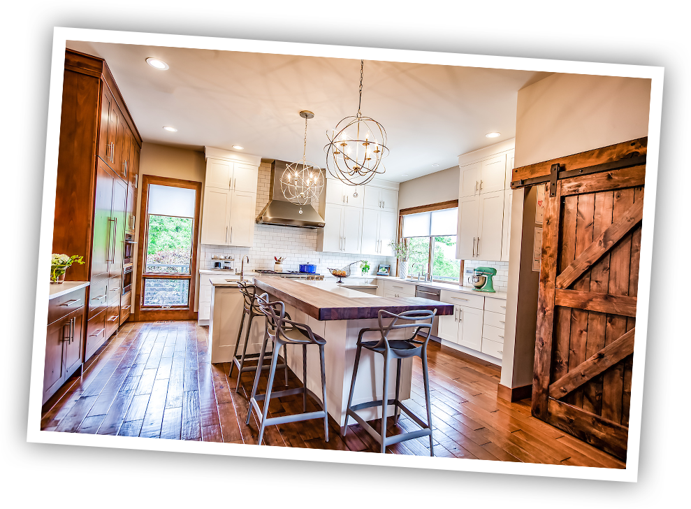 country kitchen with beadboard wall